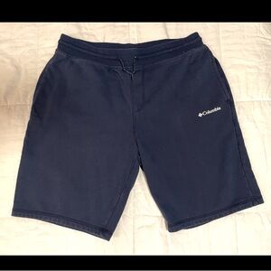 Columbia Logo Print Fleece Men's Shorts Sports Gym Training Navy Blue Large EUC